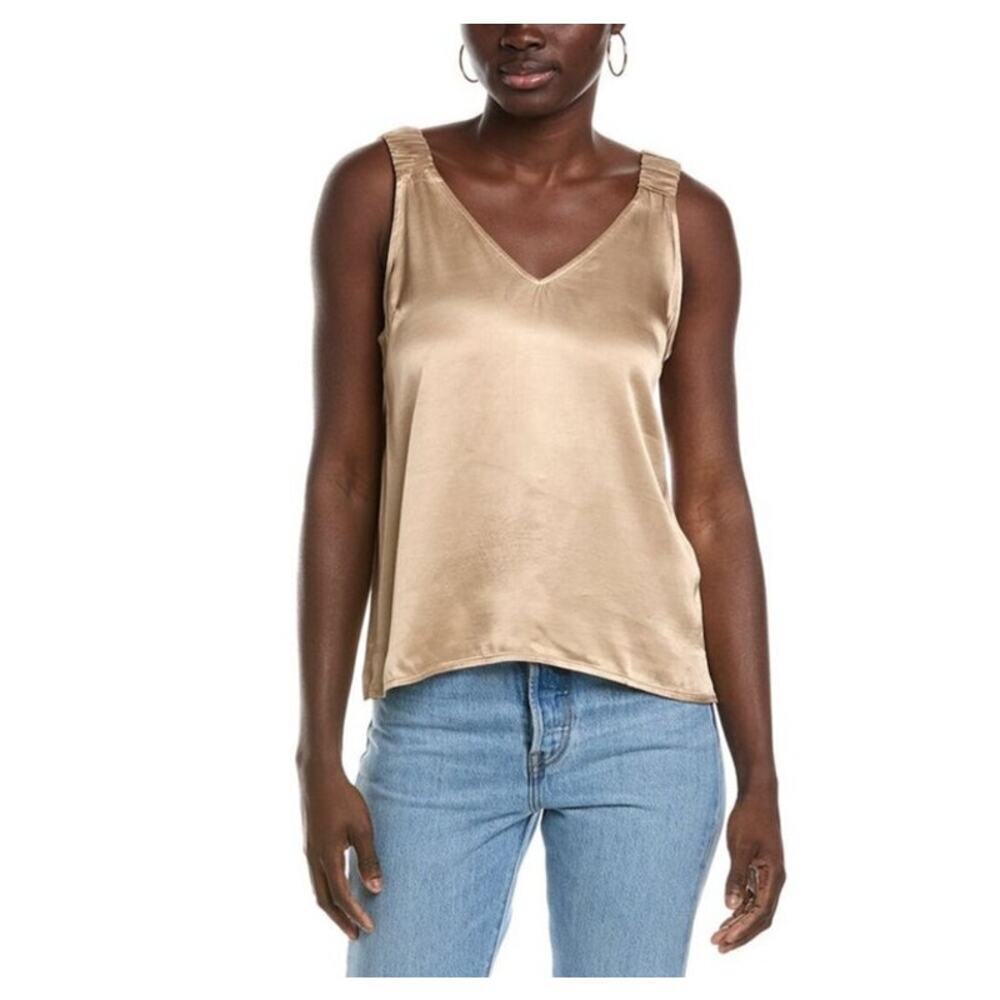 NWT Nation LTD Kyle Tank Top Gold Cafe au lait Silky Blouse Medium Made in USA - Picture 1 of 10